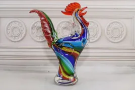 szklo-murano-style-kolorowy-kogut-kurczak-figura-rzezba