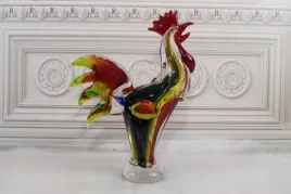 szklo-murano-style-kolorowy-kogut-kurczak-figura-rzezba