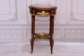 barokowy-okragly-stolik-kwietnik-stol-drewno-marmur-porcelana-mosiadz