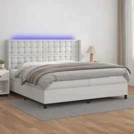 vidaxl-lozko-kontynentalne-z-materacem-i-led-biala-ekoskora-200x200cm