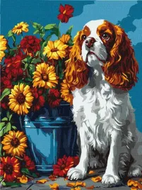 malowanie-po-numerach-spaniel-i-kwiaty-30x40cm