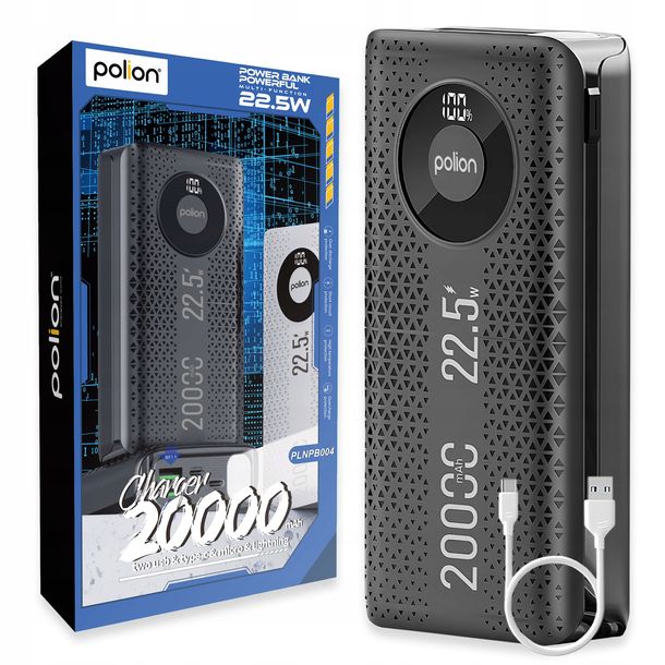Powerbank POLION Szybkie Ładowanie 22.5W 20000mAh USB-C USB-A PD3.0 QC3.0