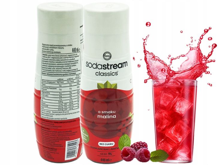 SYROP KONCENTRAT MALINOWY SODASTREAM MALINA ZERO CUKRU DO SATURATORA 440ml