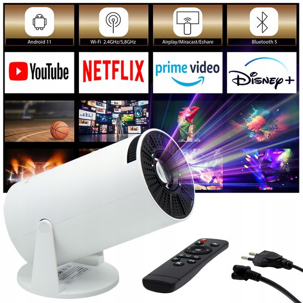 ﻿PROJEKTOR MINI RZUTNIK KVR01 PRZENOŚNY WIFI FULL HD SMART TV 4K