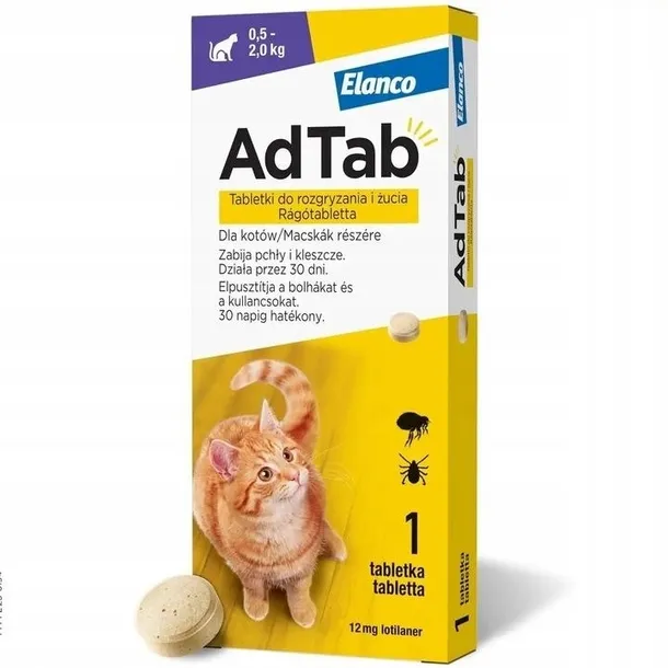 AdTab Tabletka dla Kota 0.5-2kg - Ochrona Przed Pchłami i Kleszczami na Miesiąc