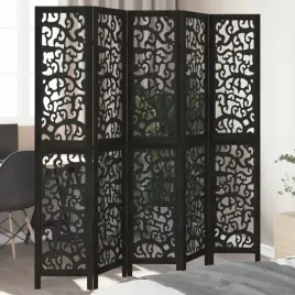vidaxl-parawan-pokojowy-5-panelowy-czarny-lite-drewno-paulowni