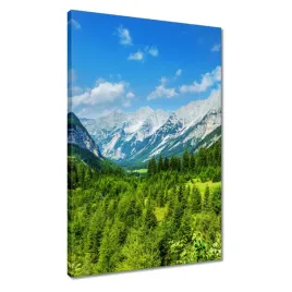 obrazy-40x60-gorski-pejzaz-z-pieknymi-chmurkami-drzewa-w-gorach