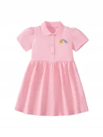 bawelniana-sukienka-dziecieca-polo-rozowa-pink-nadruk-tecza-116-122