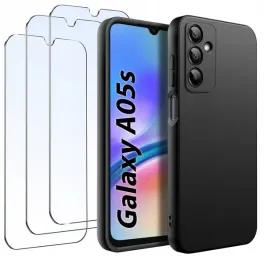 zestaw-etui-do-samsung-a05s-matowe-czarne-silikon-slim-3-sztuki-szklo