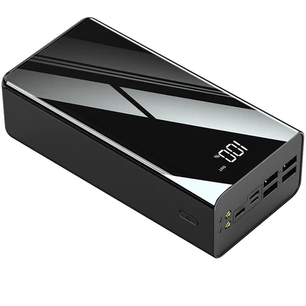 Czarny Powerbank 100000 mAh szybkie ładowanie, latarka LED