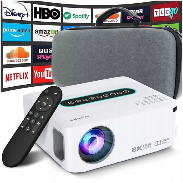 PROJEKTOR RZUTNIK ANDROID SMART TV WIFI FULL HD 12000LM 4K LED BLUETOOTH