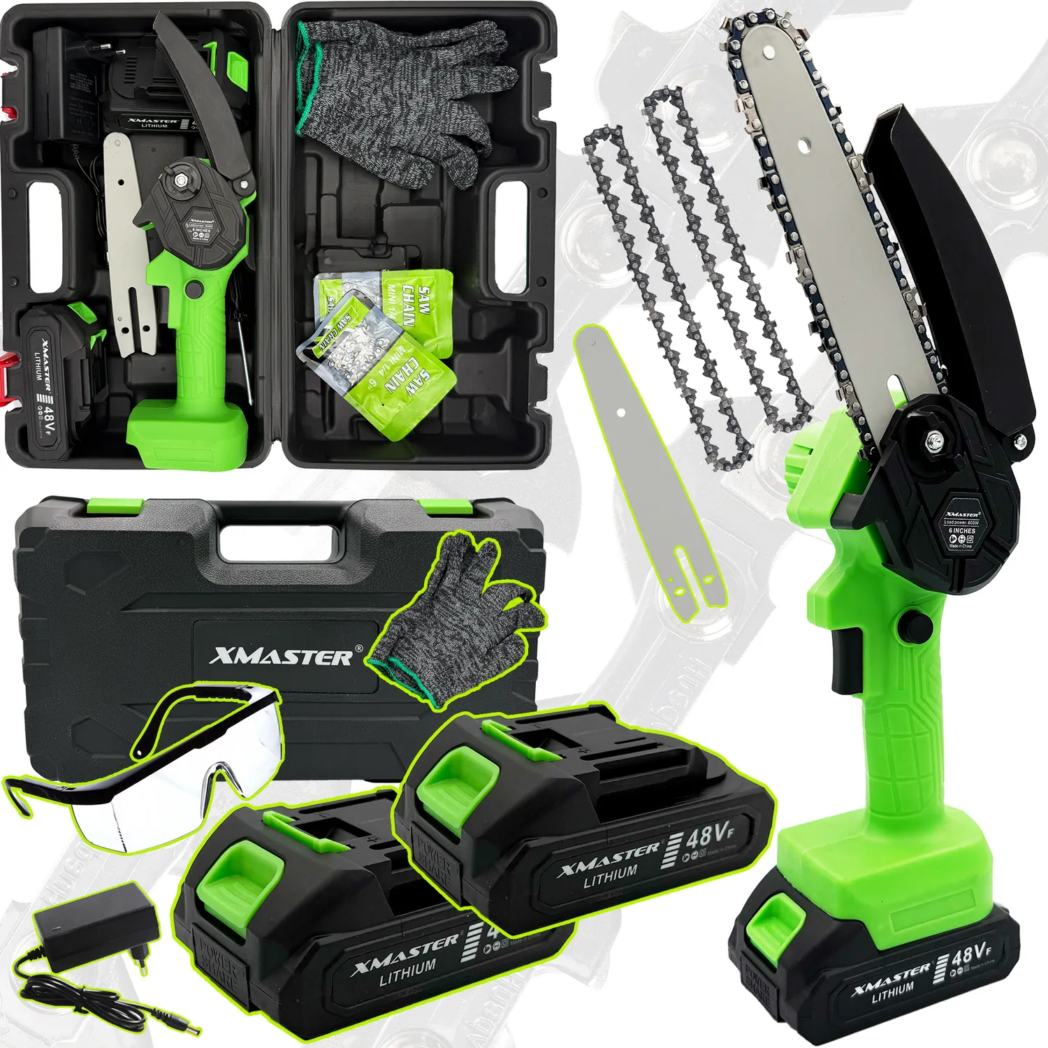 PIŁA ŁAŃCUCHOWA PILARKA RĘCZNA GAŁĘZIÓWKA AKUMULATOROWA 6CAL 2x