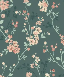 tapeta-winylowa-w-kwiaty-galazki-na-zielonym-tle-natura-na-flizelinie