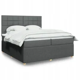 vidaxl-lozko-kontynentalne-z-materacem-ciemnoszara-tkanina-200x200-cm