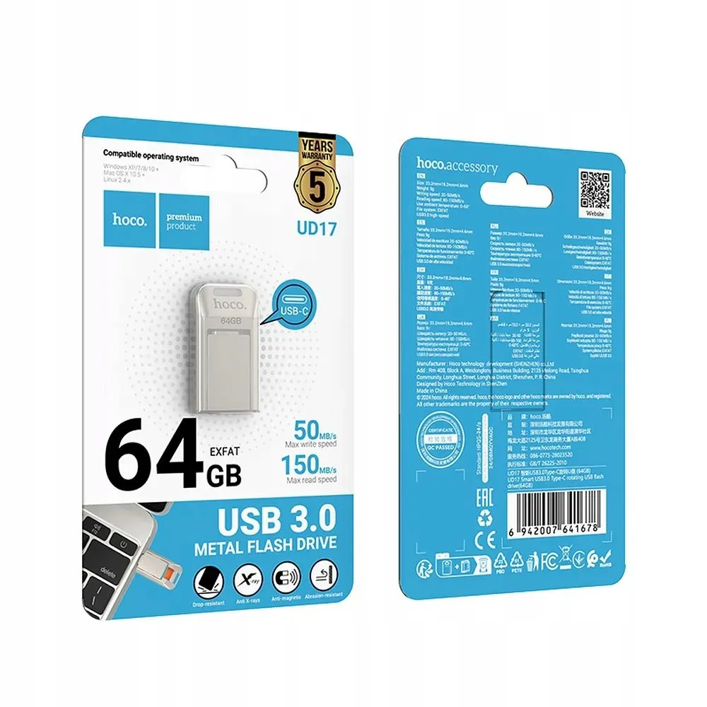 hoco-pendrive-usb-a-usb-c-ud17-64gb-usb3-0