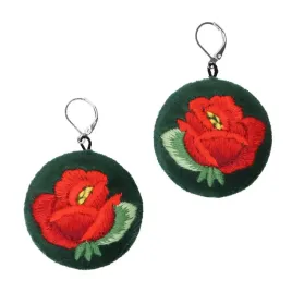 kolczyki-haftowane-lowickie-z-czerwona-roza-na-zielonym-tle
