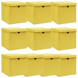 vidaxl-pudelka-z-pokrywami-10-szt-zolte-32x32x32-cm-tkanina