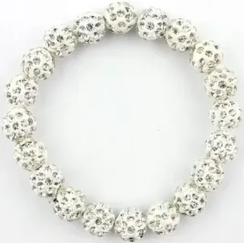 biala-bransoletka-z-koralikow-shamballa-elastyczna-recznie-robiona