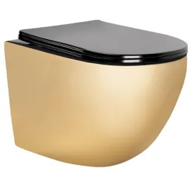 Zdjęcie produktu Misa WC CARLO MINI RIMLESS FLAT Czarny/Złoty Nowoczesna Elegancka Glamour