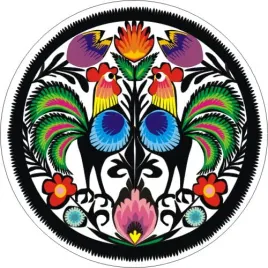 naklejka-okragla-koguty-lowickie