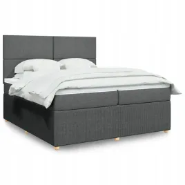 vidaxl-lozko-kontynentalne-z-materacem-ciemnoszara-tkanina-200x200-cm