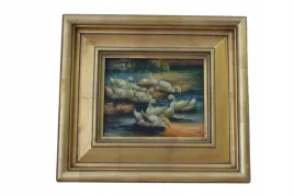 rodzina-kaczek-kaczki-przy-brzegu-rzeki-scena-rodzajowa-obraz-olejny