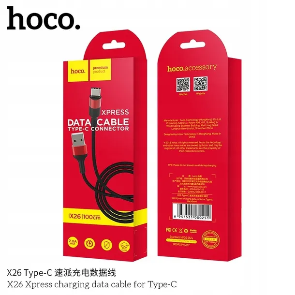 hoco-kabel-usb-a-do-typ-c-2a-x26-1-m-czarno-czerwony-konstrukcja-oplot