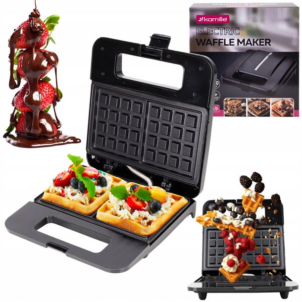 ﻿GOFROWNICA MOCNA OPIEKACZ DO GOFRÓW CHRUPIĄCE GOFRY 800 W KAMILLE