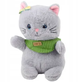 pluszowa-maskotka-przytulanka-kot-szary-zielona-apaszka-kokardka-22cm