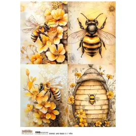 papier-ryzowy-a4-scraplove-honey-and-bees-2-kwiaty-i-pszczoly