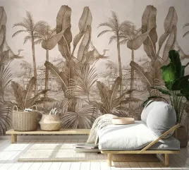 fototapeta-sepia-mural-drzewa-palm-liscie-bananowcow-na-flizelinie