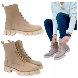 buty-damskie-bezowe-botki-kaniowski-40-zamszowe-sznurowane-k-94