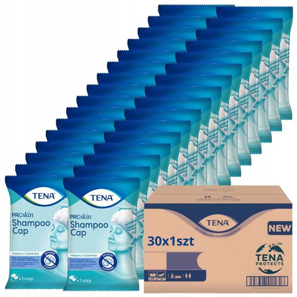 ﻿Karton 30x1szt TENA SHAMPOO CAP czepek do mycia włosów szamponem odżywką