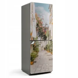 fototapeta-okleina-samoprzylepna-na-lodowke-urokliwa-uliczka-z-roslinami