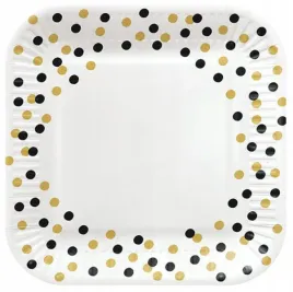 talerzyki-kwadratowe-konfetti-czarne-zlote-na-urodziny-gold-black-23cm-8szt
