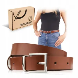 pasek-skorzany-damski-brodrene-brazowy-srebrna-klamra-elegancki-95-cm