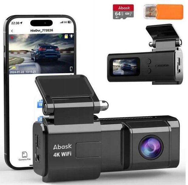 Kamera samochodowa Abask ZDX78 4K WiFi Aplikacji DashCam Monitorowanie 24H