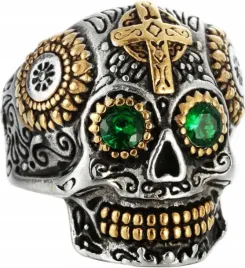 srebrny-sygnet-czaszka-ze-szmaragdami-de-los-muertos-zloty-stal-szlachetna