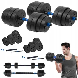 hantel-bitumiczny-regulowany-2x20kg-do-cwiczen-ciezarek-gryf-lacznik-zestaw