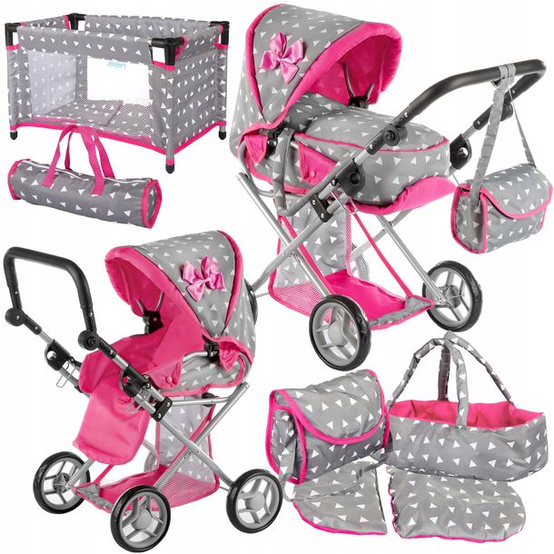 Фото - Усе для ляльок ﻿WÓZEK DLA LALEK GŁĘBOKI SPACERÓWKA GONDOLA KINDERPLAY + ŁÓŻECZKO DLA LALKI