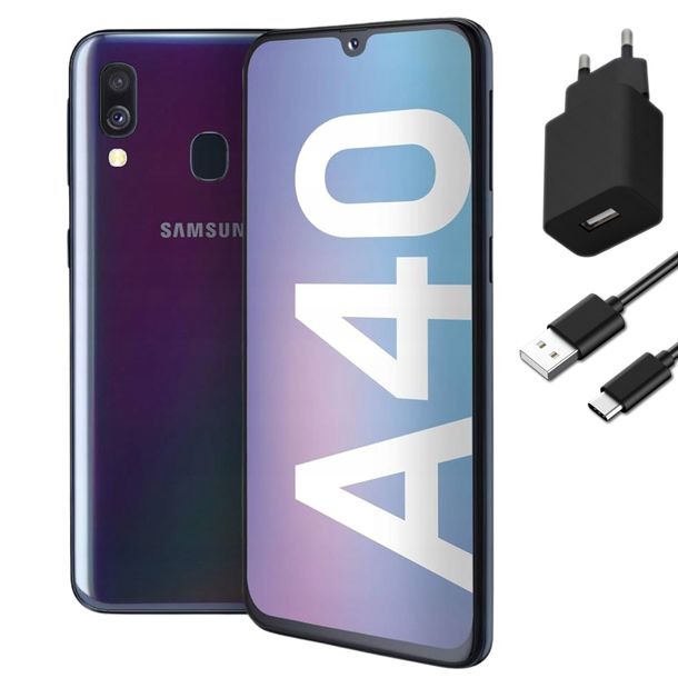 ﻿Samsung Galaxy A40 4/64GB LTE SM-A405FN/DS Czarny + Ładowarka | Stan: Dobry