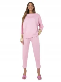 bluza-damska-ze-zlotymi-wstawkami-spodnie-gladkie-wysoki-stan-komplet