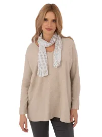 sweter-klasyczny-damski-elegancki-oversize-z-apaszka-w-grochy