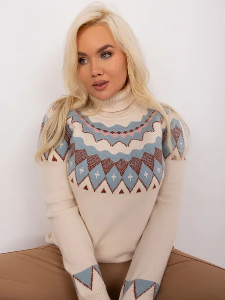 modny-sweter-plus-size-damski-golf-we-wzory-kolor-bezowy