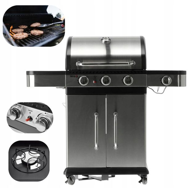 ﻿Grill gazowy nierdzewny 3 palnikowy z miejscem na butlę 11,5kW YG-20018