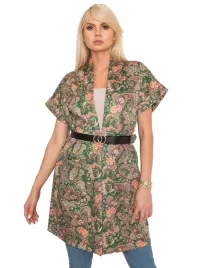 wzorzysty-damski-plaszcz-krotki-rekaw-z-paskiem