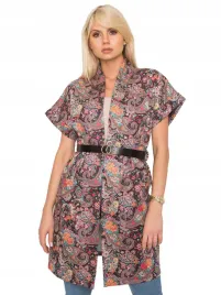 wzorzysty-damski-plaszcz-krotki-rekaw-z-paskiem