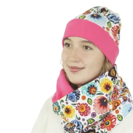 komplet-czapka-i-komin-folk-lowicki-rozowy