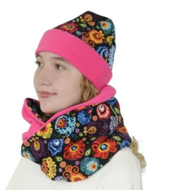 komplet-czapka-i-komin-folk-lowicki-czarny-rozowy