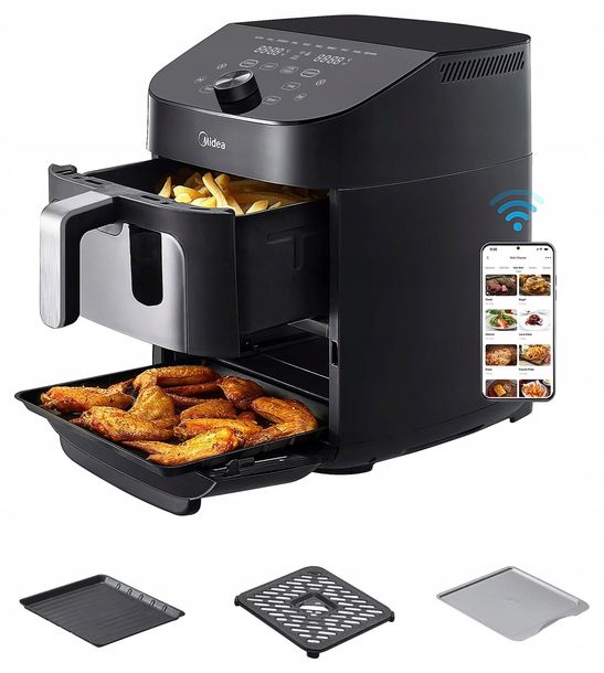 Podwójny AIRFRYER 11L Frytkownica beztłuszczowa 1850W MIDEA DWIE KOMORY